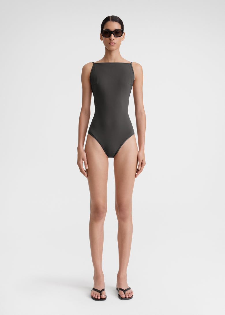 Boat-neck swimsuit anthracite