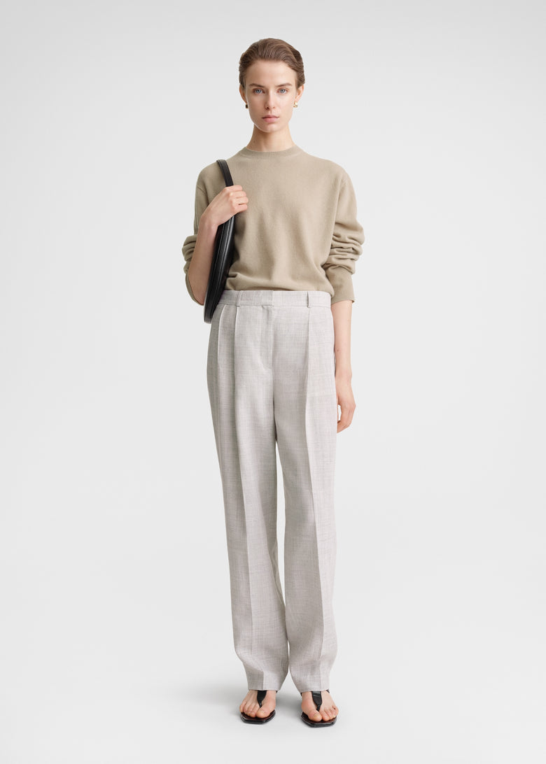 Double-pleated tailored trousers oat melange