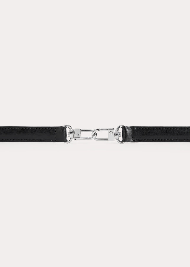 Double clasp leather belt black
