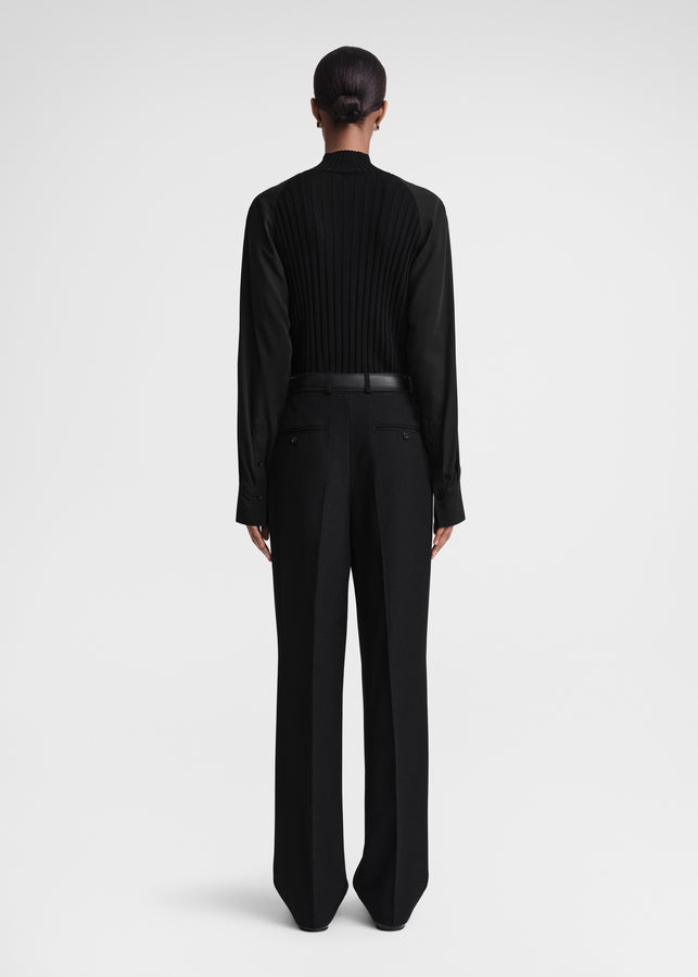 Double-pleated tailored trousers black