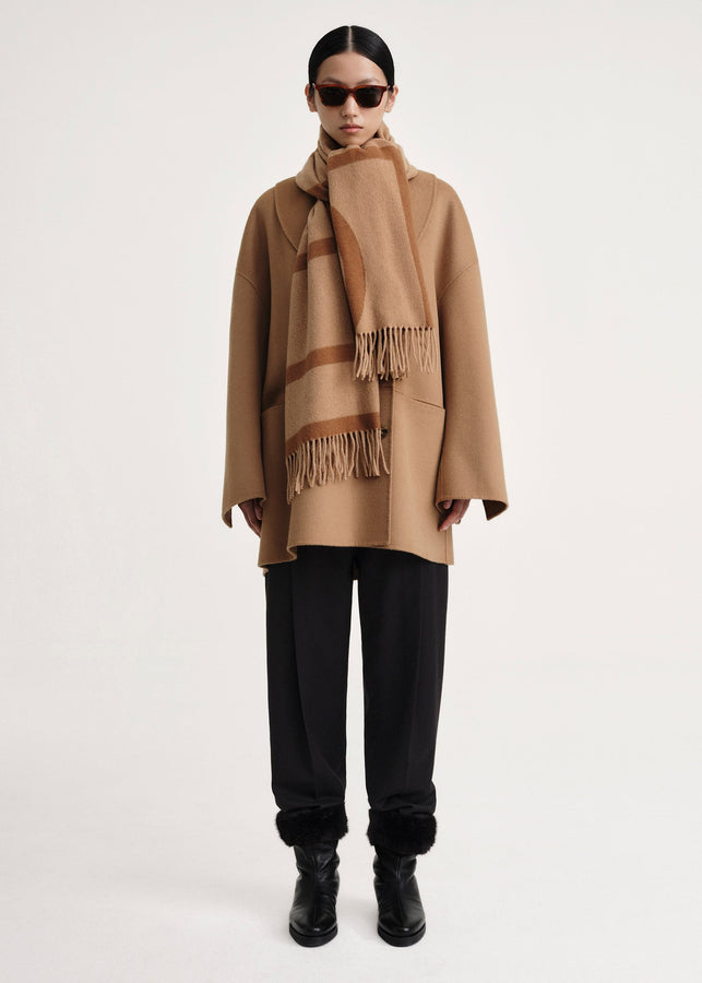 Monogram jacquard wool scarf camel