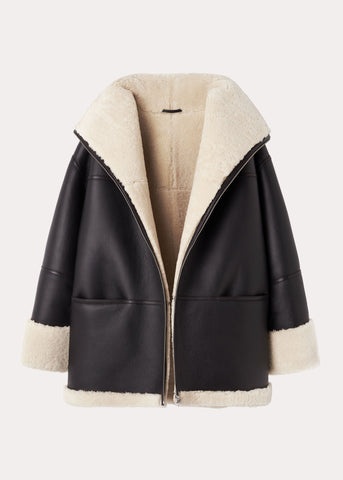 Signature shearling jacket black/off-white – TOTEME