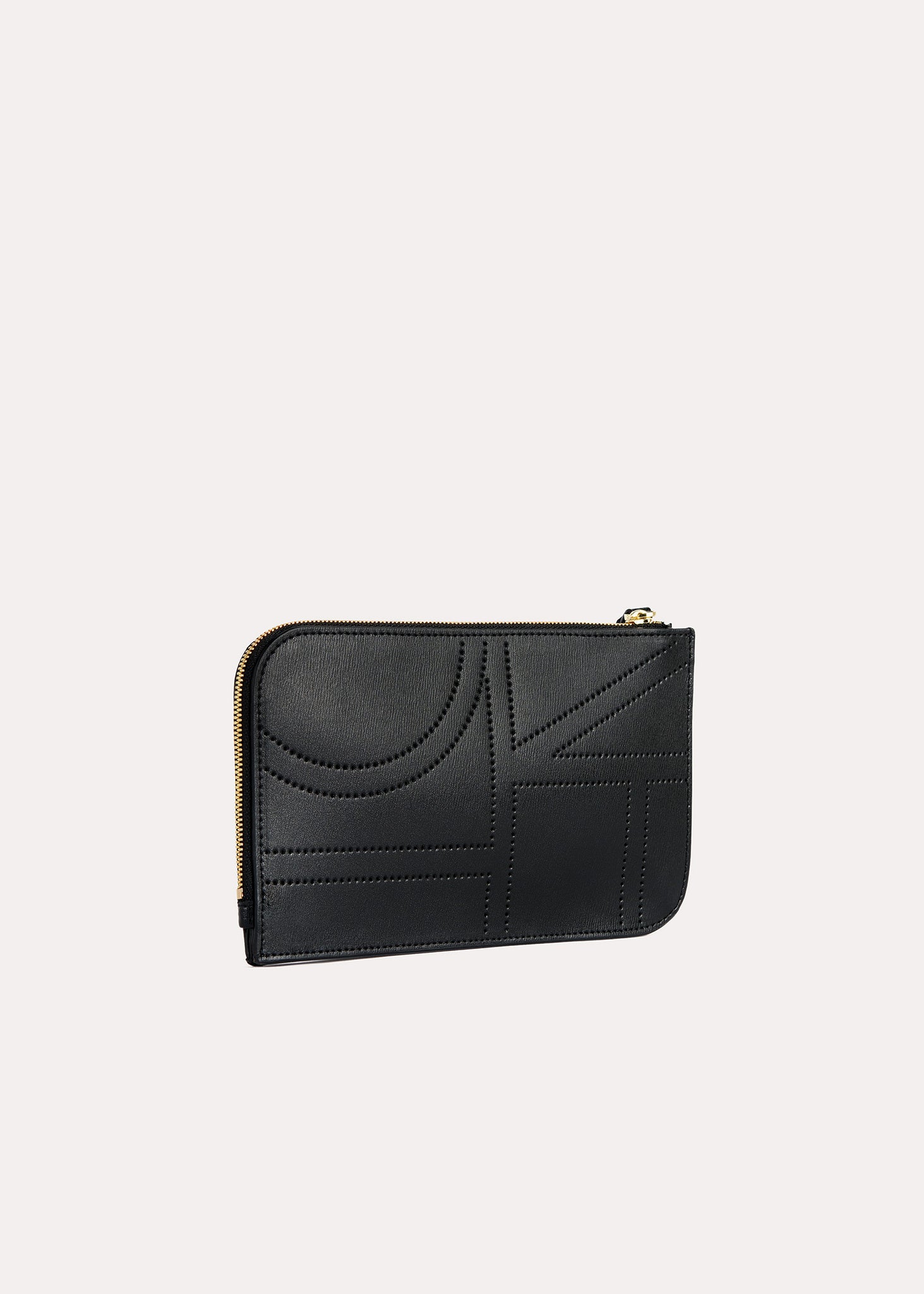 Monogram leather wristlet pouch black