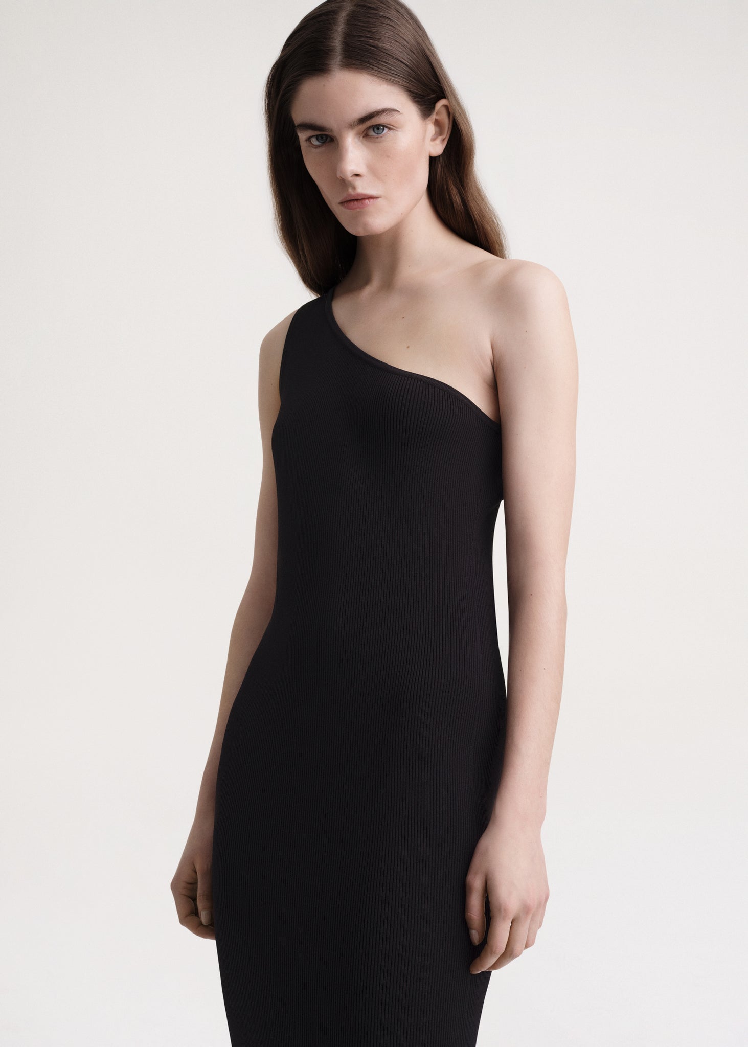 One-shoulder ribbed dress black