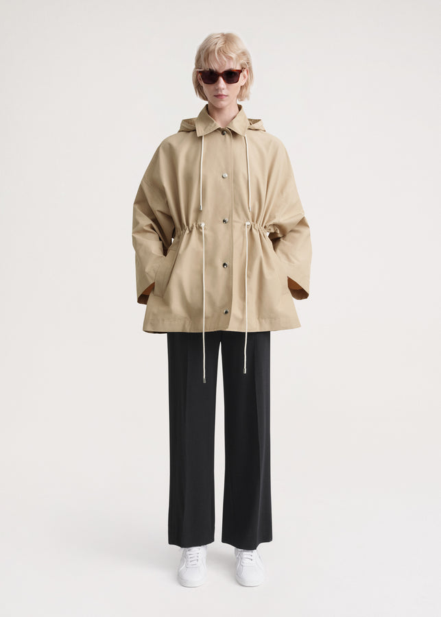 Hooded cotton-nylon parka trench beige