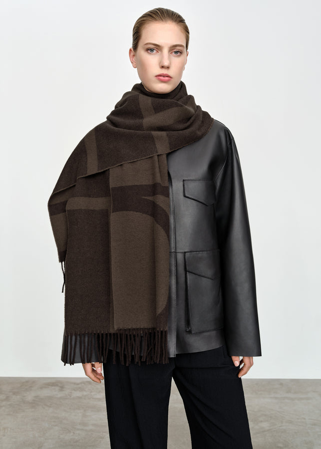 Monogram jacquard wool scarf dark brown
