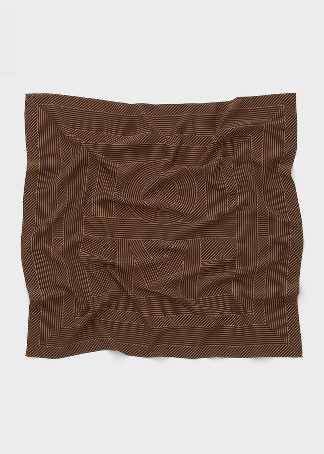 Striped monogram silk scarf dark brown