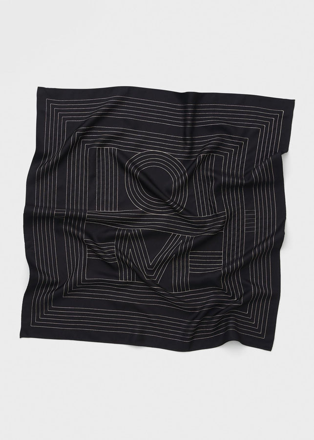 Striped embroidered monogram silk scarf black